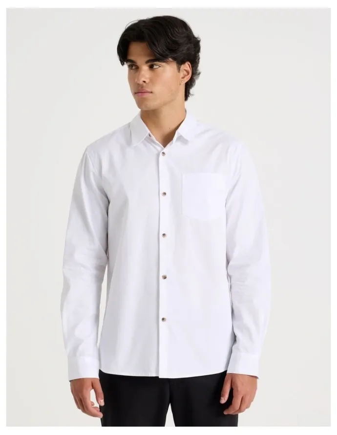 Blaq Relaxed Fit Long Sleeve Twill Shirt in White