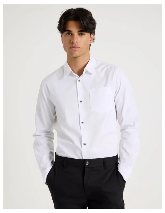 Blaq Relaxed Fit Long Sleeve Twill Shirt in White