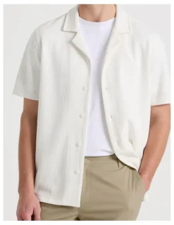 Blaq Relaxed Fit Textured Resort Collar Short Sleeve Shirt in White