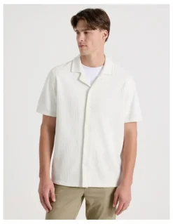 Blaq Relaxed Fit Textured Resort Collar Short Sleeve Shirt in White