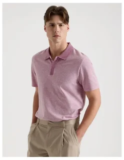 Blaq Rib Knit Collar Short Sleeve Polo in Pink