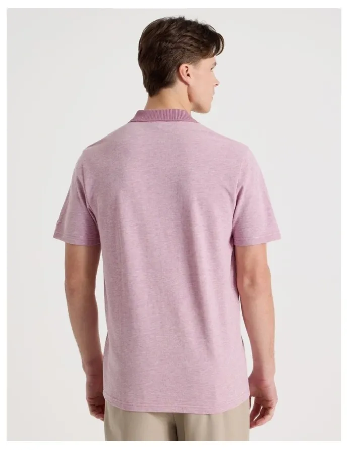 Blaq Rib Knit Collar Short Sleeve Polo in Pink