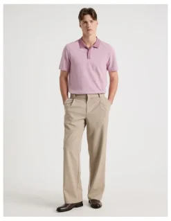 Blaq Rib Knit Collar Short Sleeve Polo in Pink