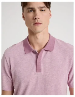 Blaq Rib Knit Collar Short Sleeve Polo in Pink
