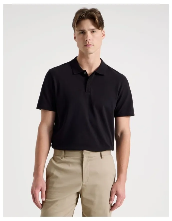 Blaq Rib Knit Collar Short Sleeve Polo in Black