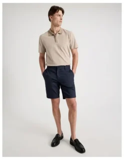Blaq Rib Knit Collar Short Sleeve Polo in Sand