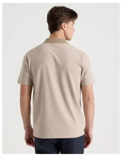 Blaq Rib Knit Collar Short Sleeve Polo in Sand