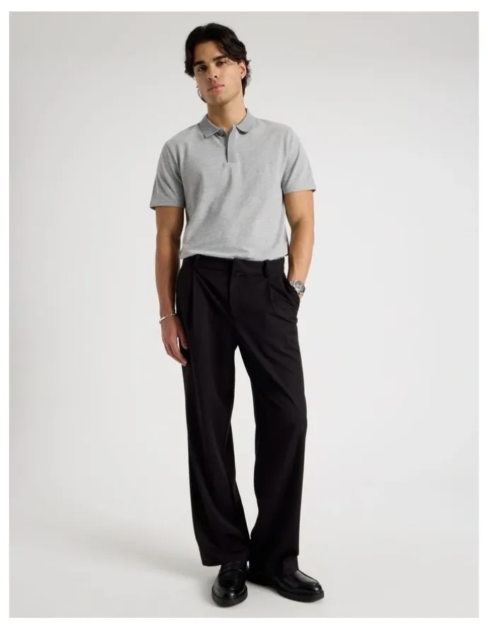 Blaq Rib Knit Collar Short Sleeve Polo in Light Grey