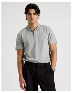 Blaq Rib Knit Collar Short Sleeve Polo in Light Grey