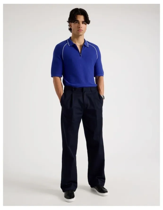 Blaq Seam Detail Zip Polo in Cobalt