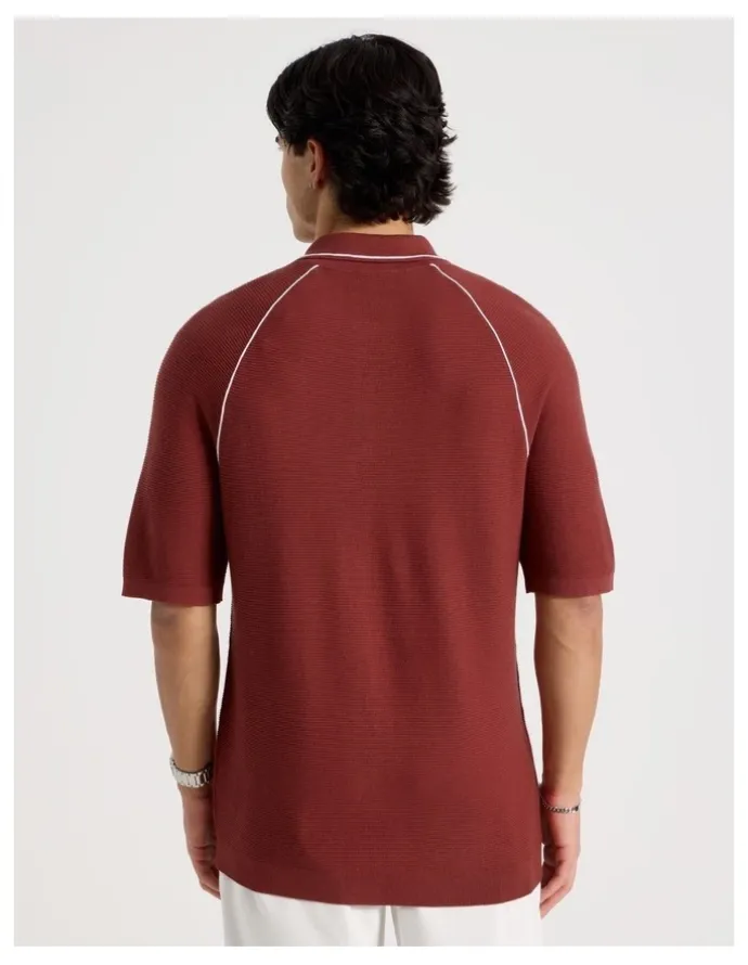 Blaq Seam Detail Zip Polo in Rust
