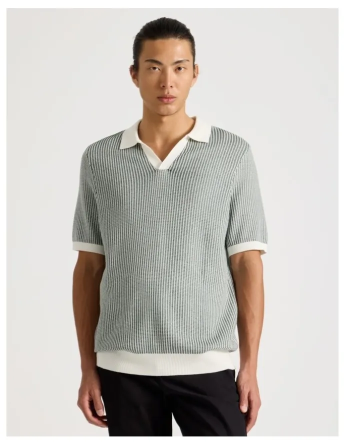 Blaq Short Sleeve Striped Polo in Green
