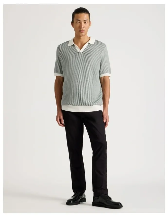 Blaq Short Sleeve Striped Polo in Green