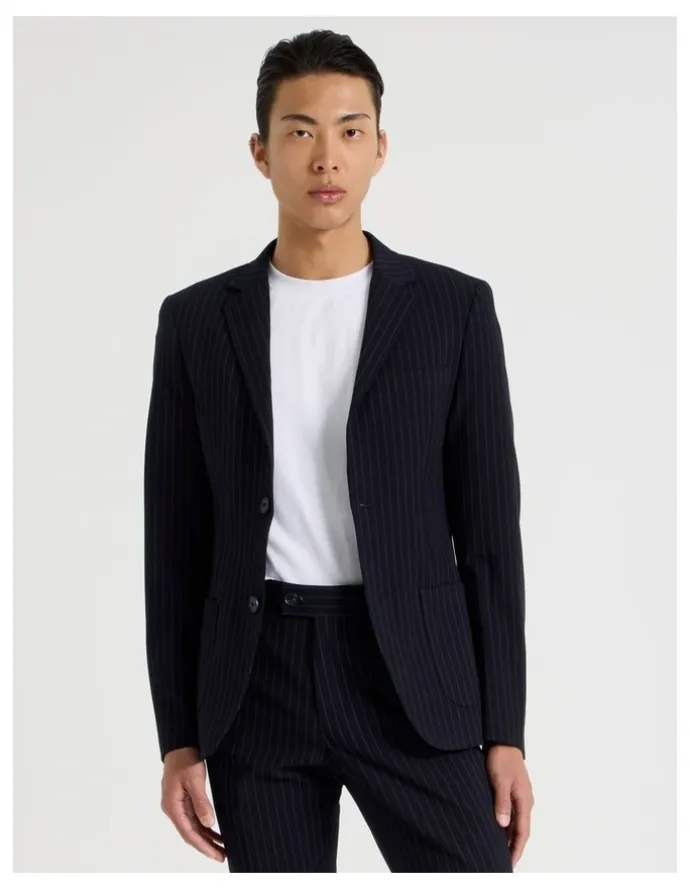 Blaq Single Breasted Pinstripe Blazer in Navy
