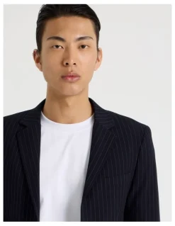 Blaq Single Breasted Pinstripe Blazer in Navy