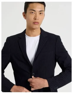 Blaq Single Breasted Pinstripe Blazer in Navy