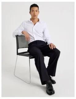 Blaq Slim Fit Cotton Dobby Long Sleeve Shirt in White
