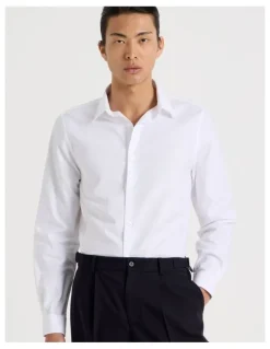 Blaq Slim Fit Cotton Dobby Long Sleeve Shirt in White