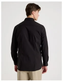 Blaq Slim Fit Stretch Long Sleeve Shirt in Black