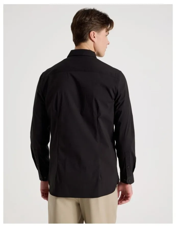 Blaq Slim Fit Stretch Long Sleeve Shirt in Black