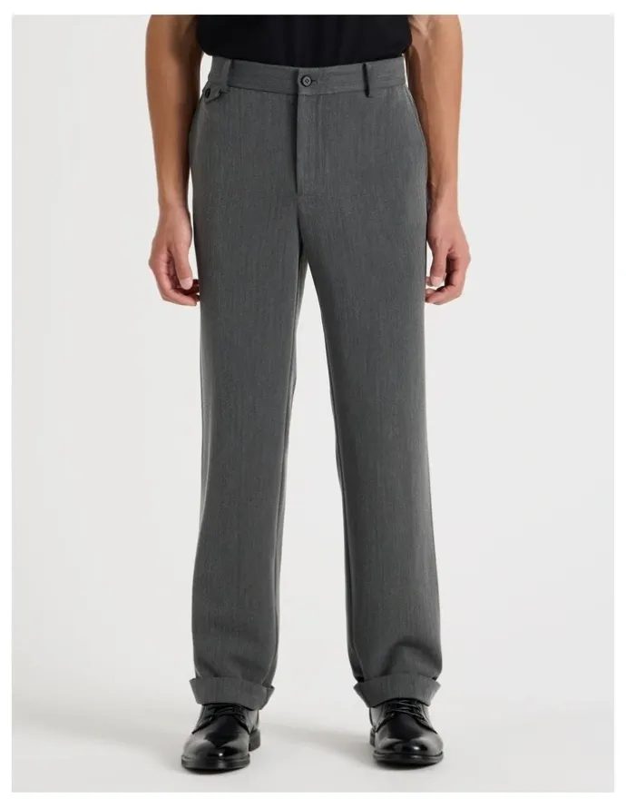 Blaq Tailored Herringbone Trousers in Grey