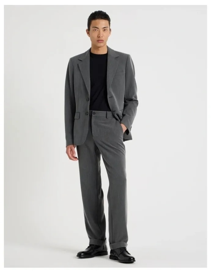 Blaq Tailored Herringbone Trousers in Grey