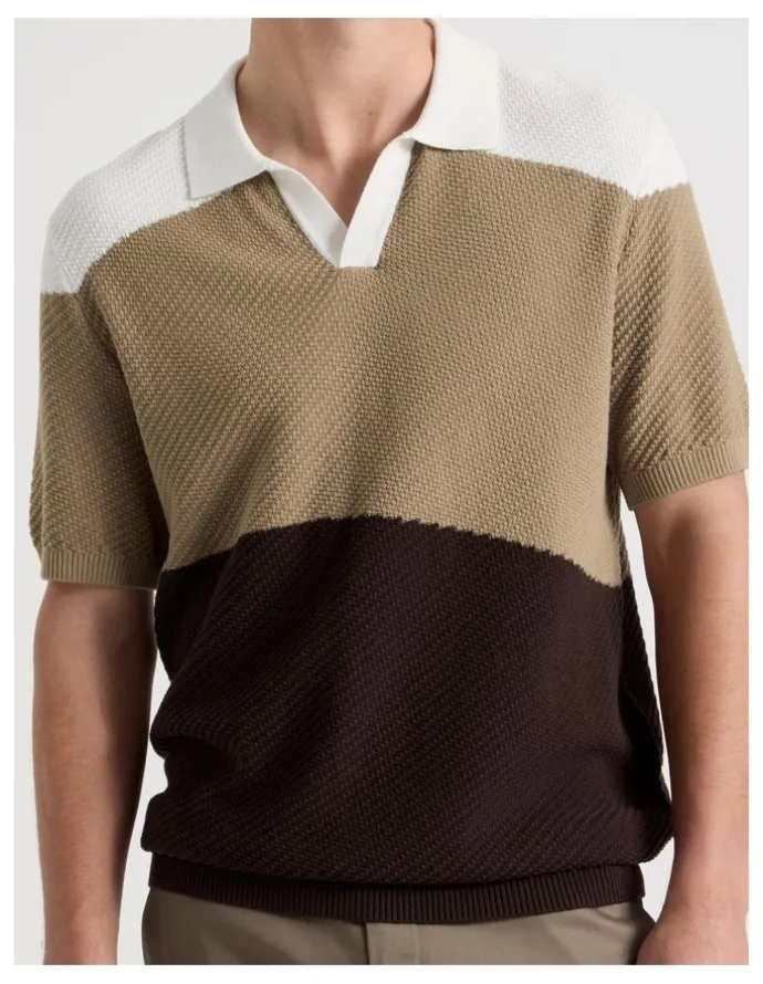 Blaq Textured Colourblock Knit Polo in Sand