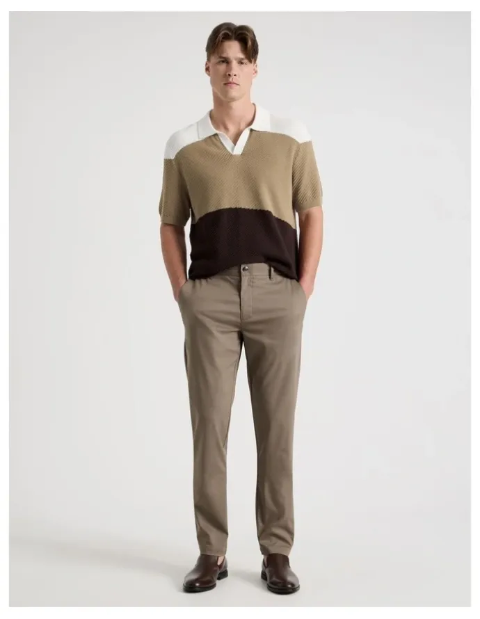 Blaq Textured Colourblock Knit Polo in Sand
