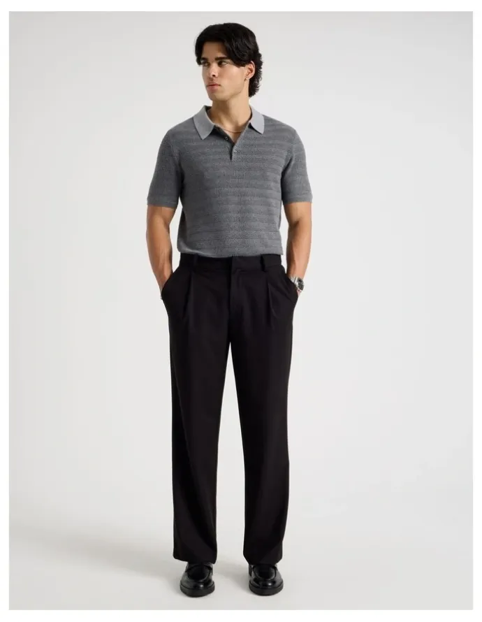 Blaq Textured Knit Short Sleeve Polo in Charcoal