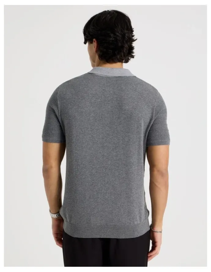 Blaq Textured Knit Short Sleeve Polo in Charcoal