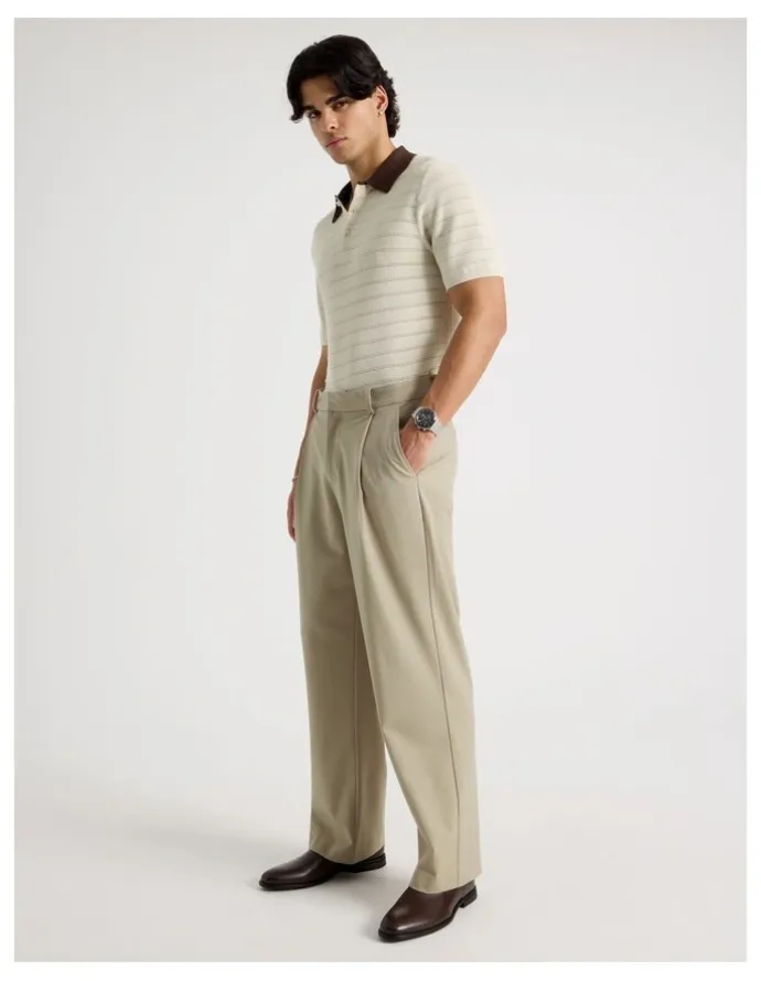 Blaq Textured Knit Short Sleeve Polo in Ecru