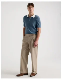 Blaq Textured Knit Short Sleeve Polo in Mid Blues