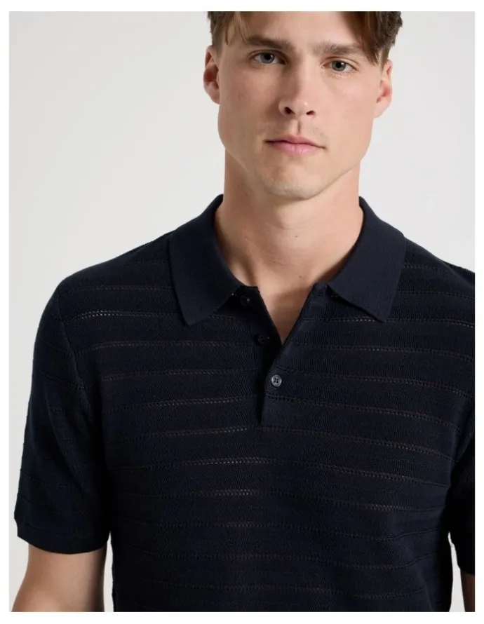 Blaq Textured Knit Short Sleeve Polo in Navy