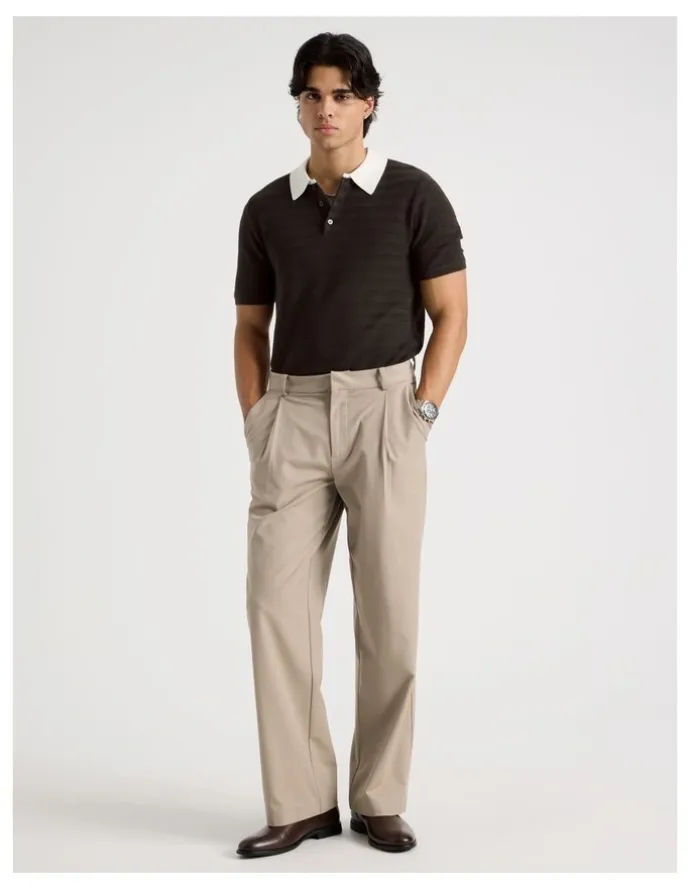 Blaq Textured Knit Short Sleeve Polo in Chocolate
