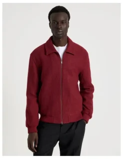Blaq Textured Zip Through Collared Jacket in Red