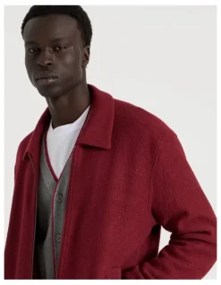 Blaq Textured Zip Through Collared Jacket in Red