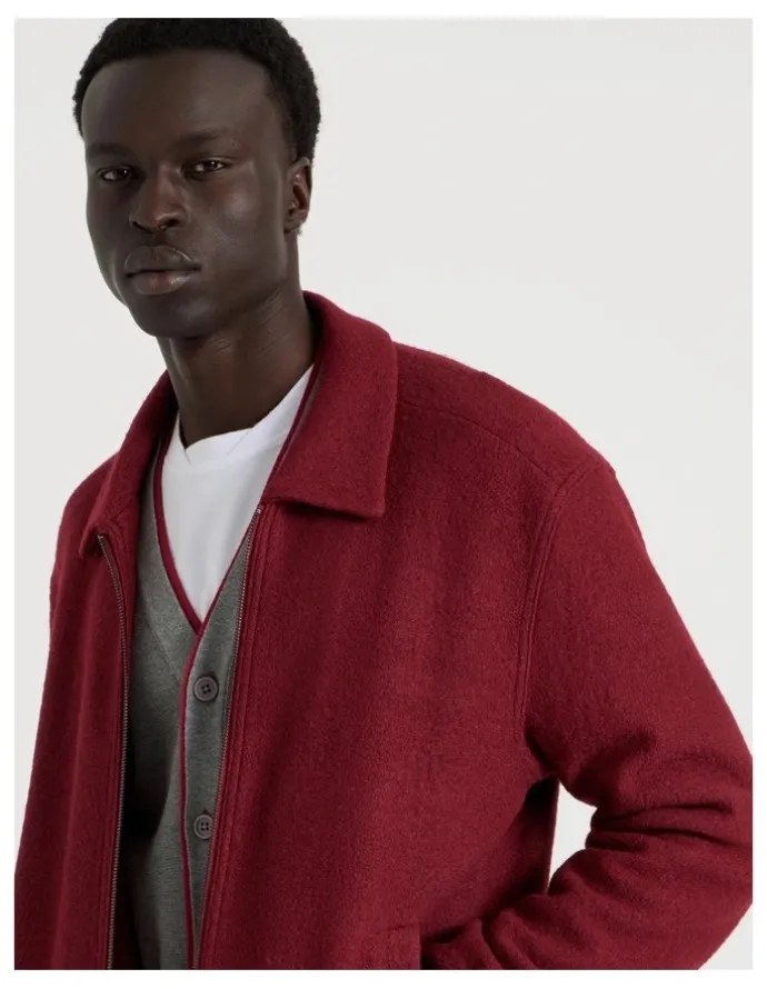 Blaq Textured Zip Through Collared Jacket in Red
