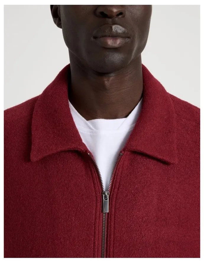 Blaq Textured Zip Through Collared Jacket in Red