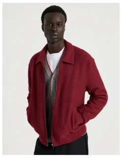 Blaq Textured Zip Through Collared Jacket in Red