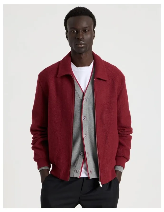 Blaq Textured Zip Through Collared Jacket in Red