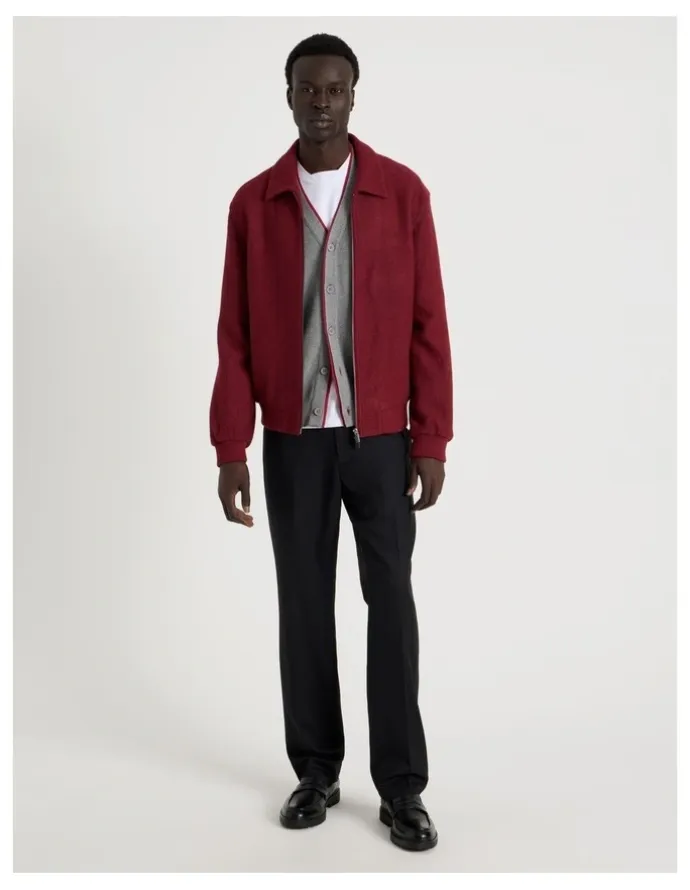 Blaq Textured Zip Through Collared Jacket in Red