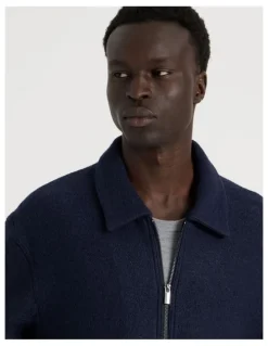 Blaq Textured Zip Through Collared Jacket in Navy