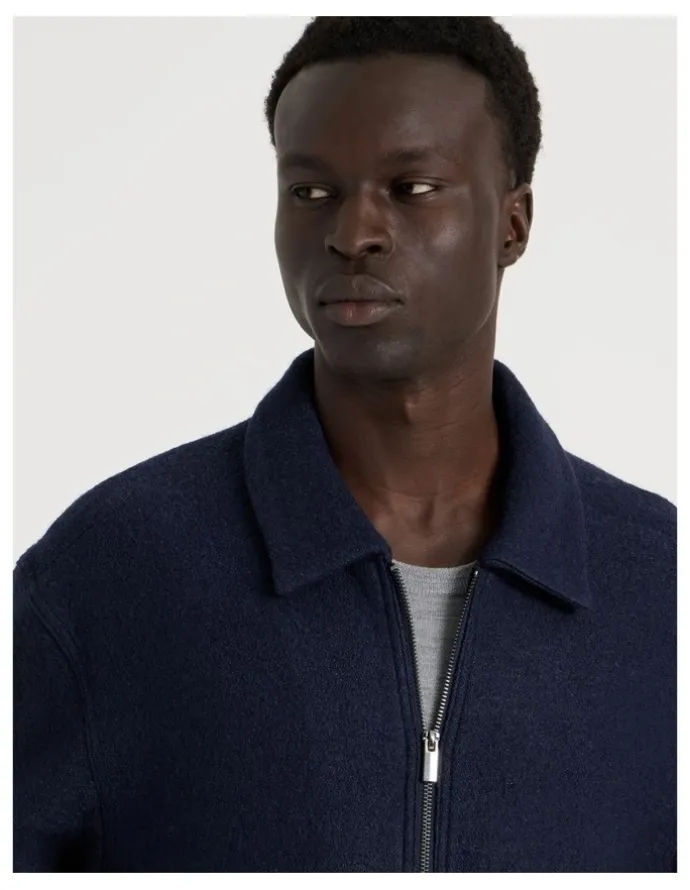 Blaq Textured Zip Through Collared Jacket in Navy