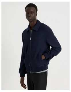 Blaq Textured Zip Through Collared Jacket in Navy