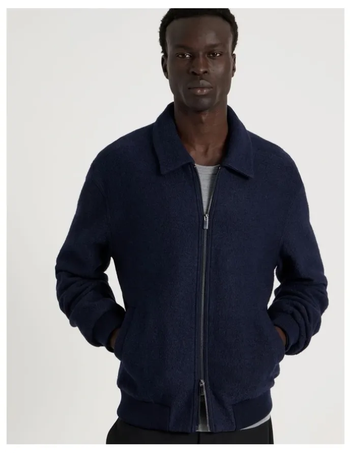Blaq Textured Zip Through Collared Jacket in Navy