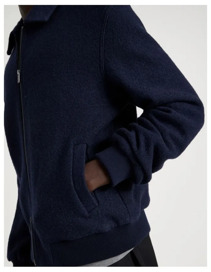 Blaq Textured Zip Through Collared Jacket in Navy