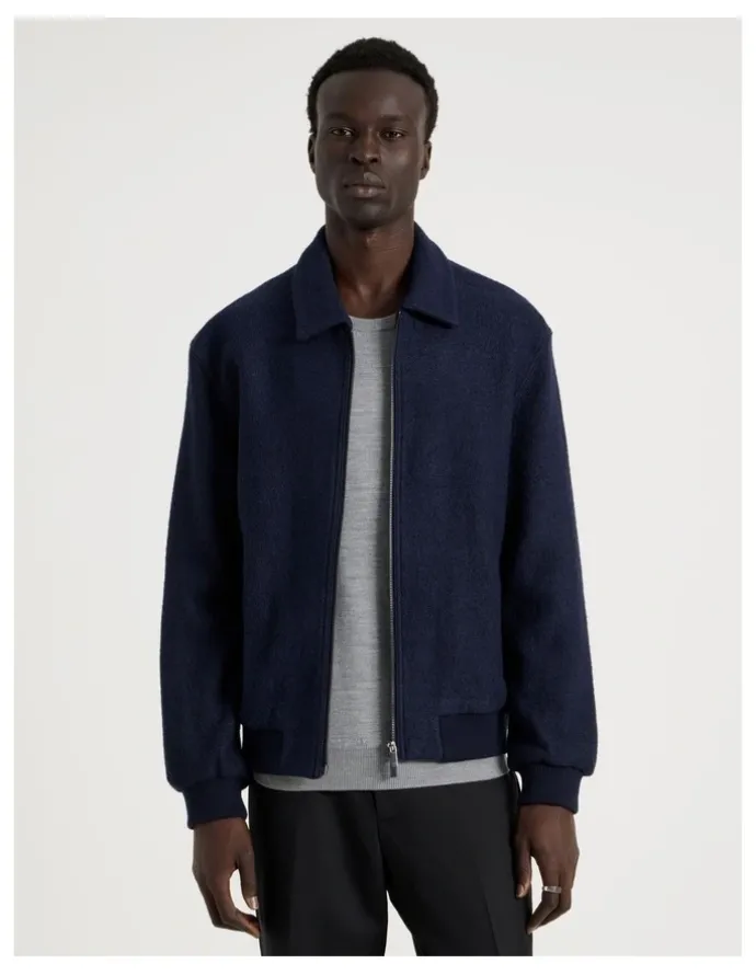 Blaq Textured Zip Through Collared Jacket in Navy