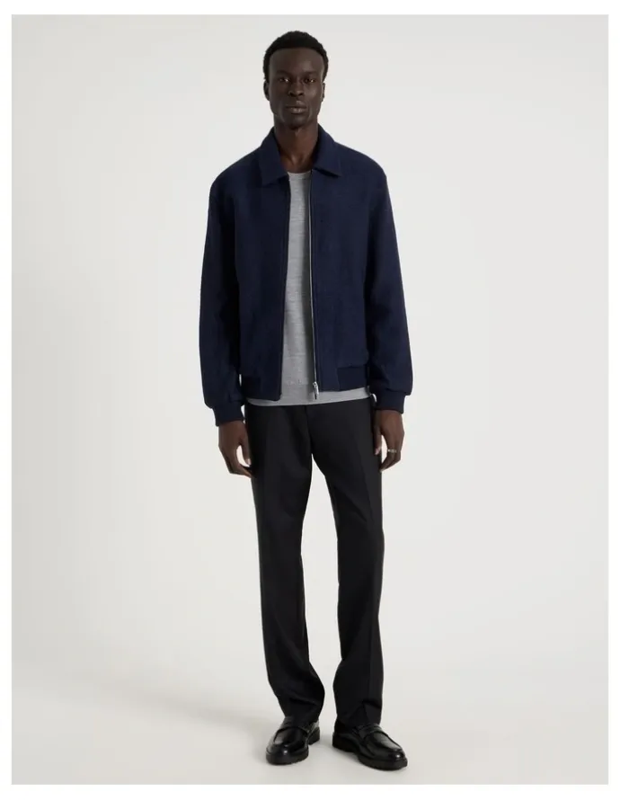 Blaq Textured Zip Through Collared Jacket in Navy