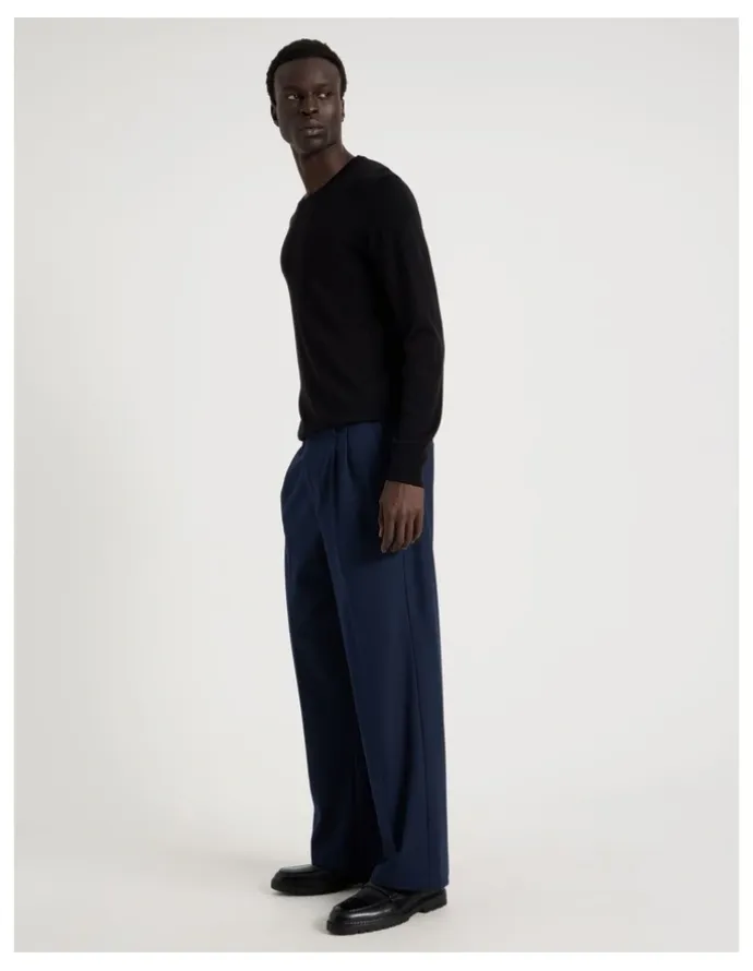 Blaq Wide Leg Pleated Pant in Navy