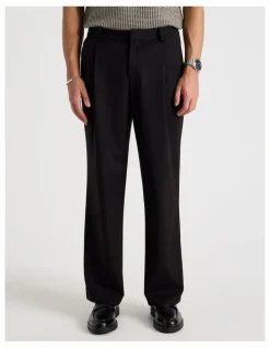 Blaq Wide Leg Pleated Trousers in Black